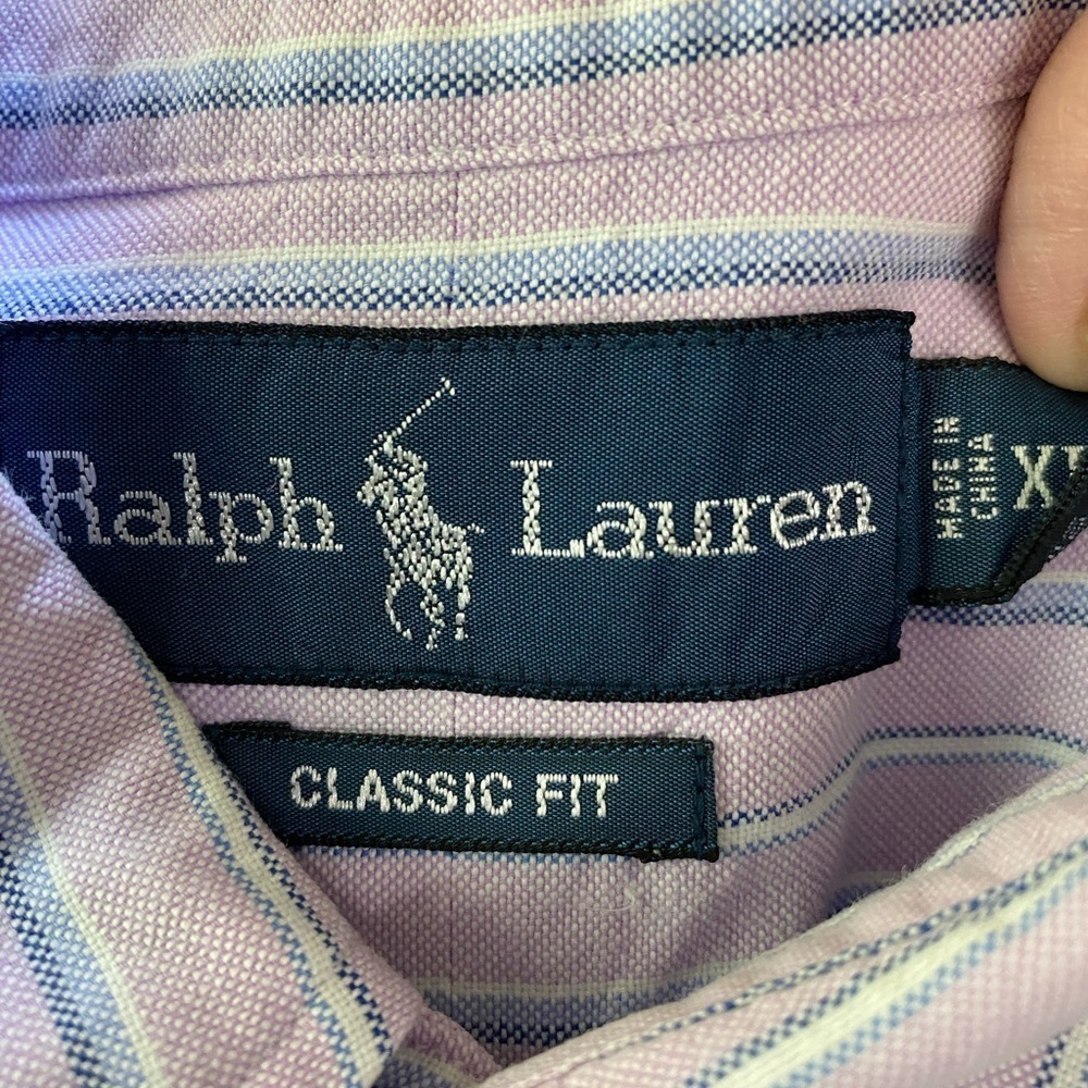 Ralph Lauren Classic Fit Mens Shirt Sz XL Pony LS Button Down Purple Blue Stripe - Picture 8 of 8
